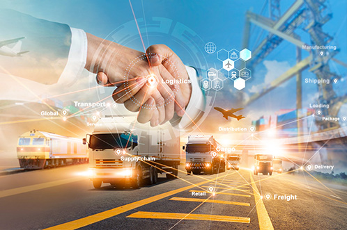 Concept art of a handshake and transportation methods